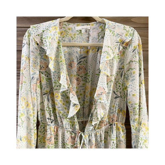JUNE & HUDSON Sheer Floral Kimono Ruffle Tie Waist Women's Size M - Picture 2 of 15